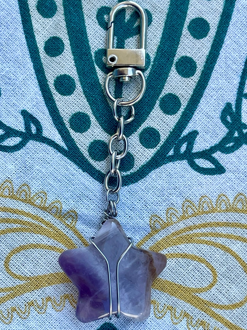 Amethyst Star Bag Charm / Keychain Silver Stainless Steel Handmade
